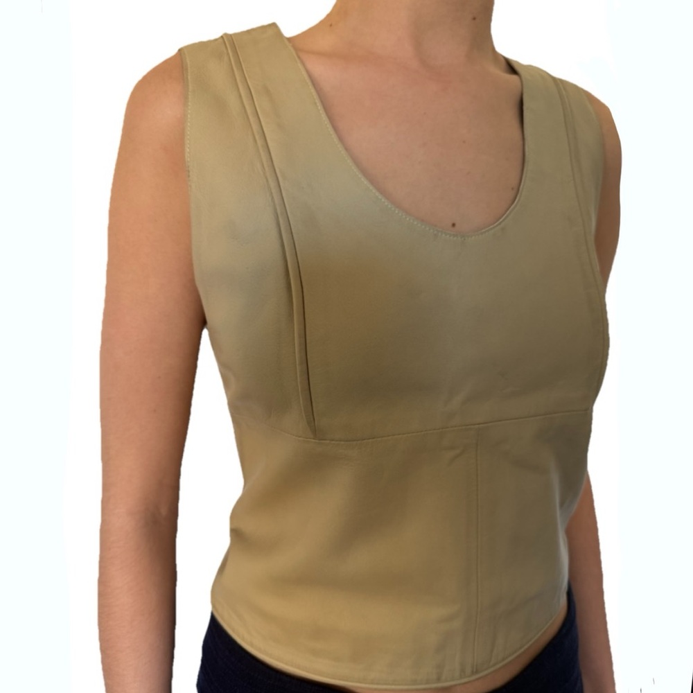 CHANEL Boutique Vintage Lambskin Bustier Corset Top Leather Tan Size 38 Luxury